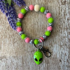 Wristlet Alien Keychain Silicone Beaded Handcrafted Bracelet Gift Custom Key